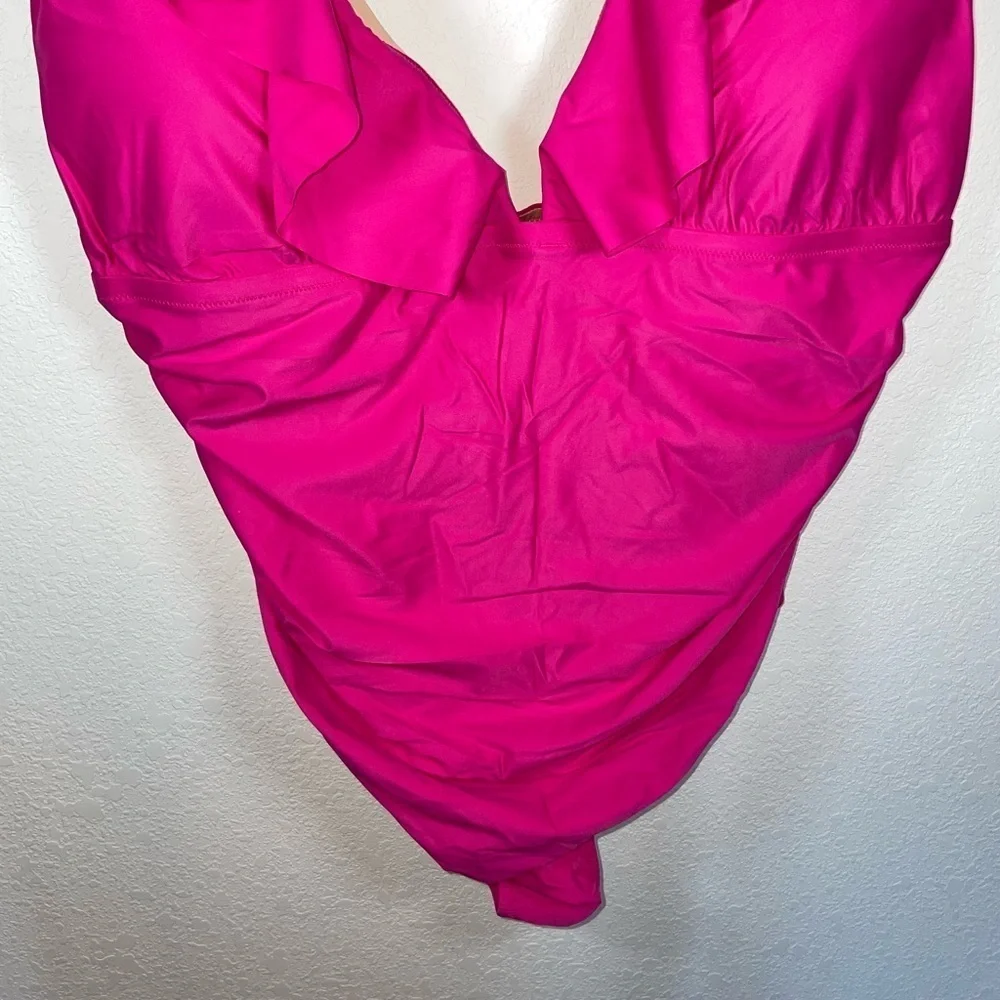 J.Crew bright pink ruffled one piece swimsuit
